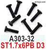 Wltoys 104019 Screws Parts A303-32 ST1.7x6PB D3 Phillips round head screws.