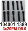 Wltoys 104072 Screws Parts Phillips round head machine screws.104001.1389-3x20PM D5.0.Total 10pcs.