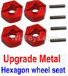 Wltoys 10428-B Upgrade Metal 12MM Hexagon wheel seat,Tire adapter(4pcs)-Red