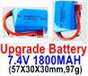 Wltoys 124012 Upgrade Battery-7.4V 1800mah 20C Battery with Red T Plug(2pcs)-(57X30X30mm,97g)