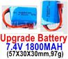 Wltoys A959B A959-B Upgrade Battery-7.4V 1800mah 20C Battery with Red T Plug(2pcs)-(57X30X30mm,97g)