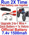 XinLeHong Toys 9145 Upgrade 2-to-1 wire and Velcro & 2pcs Battery-Two battery can Be used together,Run 2x Time than usual XinLeHong Toys 9145 Upgrade 2-to-1 wire and Velcro & 2pcs Battery-Two battery can Be used together,Run 2x Time than usual