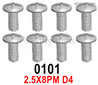Wltoys 16800 0101 Screws. 2.5x8PM D4. Total 8pcs. Cross Round head machine screws.