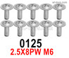 Wltoys 16800 0125 Screws. 2.5x8PWM6 . Total 10pcs. Round head machine screw with Media Cap.