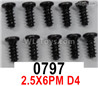 Wltoys 16800 0797 Screws. 2.5*6PM D4. Total 10pcs. Cross Round head machine screws.