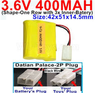 3.6V 400MAH Battery-With Datian Palace-2P Plug(The D-Shape hole is Black wire)-(Shape-M-Shape,One Row with 3 Inner-Battery)-Size-42x51x14.5mm,3.6V NI-CD NI-MH 400MAH Battery be suit for RC Truck,RC Car,RC Boat,RC Robot,rc tank,rc Quadcoter,Drone,RC Helicopter,etc.