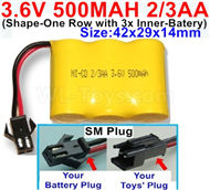 3.6V 500MAH Battery(2/3AA)-With SM Plug-(Shape-H-Shape, One Row,left and Right Each with 2 Inner-Battery)-Size-42x29x14mm,3.6V NI-CD NI-MH 500MAH Battery be suit for RC Truck,RC Car,RC Boat,RC Robot,rc tank,rc Quadcoter,Drone,RC Helicopter,etc.