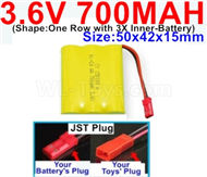 3.6V 700MAH Battery-With JST Plug-(Shape-One Row with 3X Inner-Battery)-Size-50x42x15mm,3.6V NI-CD NI-MH 700MAH Battery be suit for RC Truck,RC Car,RC Boat,RC Robot,rc tank,rc Quadcoter,Drone,RC Helicopter,etc.