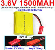 3.6V 1500MAH Battery-With JST Plug-(Shape-M-Shape,One Row with 3 Inner-Battery)-Size-50x42x15mm,3.6V NI-CD NI-MH 1500MAH Battery be suit for RC Truck,RC Car,RC Boat,RC Robot,rc tank,rc Quadcoter,Drone,RC Helicopter,etc.