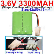 3.6V 3300MAH Battery-With HuanQi-2P plug(1X Square hole+ 1X D-Shape Hole.The D-Shape Hole is Red Wire)-(Shape-One Row with 3 Inner-Battery)-Size-Size-42x50x15mm,3.6V NI-CD NI-MH 3300MAH Battery be suit for RC Truck,RC Car,RC Boat,RC Robot,rc tank,rc Quadcoter,Drone,RC Helicopter,etc.