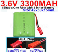 3.6V 3300MAH Battery-With JST Plug-(Shape-One Row with 3 Inner-Battery)-Size-Size-42x50x15mm,3.6V NI-CD NI-MH 3300MAH Battery be suit for RC Truck,RC Car,RC Boat,RC Robot,rc tank,rc Quadcoter,Drone,RC Helicopter,etc.