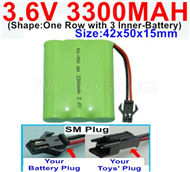3.6V 3300MAH Battery-With SM Plug-(Shape-One Row with 3 Inner-Battery)-Size-Size-42x50x15mm,3.6V NI-CD NI-MH 3300MAH Battery be suit for RC Truck,RC Car,RC Boat,RC Robot,rc tank,rc Quadcoter,Drone,RC Helicopter,etc.