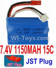 7.4V Battery-7.4V 1150mah 15C Lipo Battery with Red JST Plug-18500,Size:50X36X18mm,Weight:70.7g,Be suit for MJX T10 T11 T34,HuanQi 823 827 RC helicopter etc.