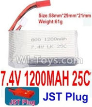 7.4V Battery-7.4V 1200mah 25C Lipo Battery with Red JST Plug-Version 2,Size:58X29X21mm,Weight:61g,Be suit for Wltoys A949 A959 A969 A979 K929 RCCar,Helicopter,Boat,etc.