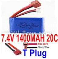 7.4V Battery-7.4v 1400mah 20C Lipo Battery with T Plug-103052(Horizontal shaft-Red Wire,Verticall shaft-Black wire),Size:58X30X18mm,Weight:-g,Be suit for Wltoys A959-B A969-B A979-B K929-B RC Car,RC Quadcopter,Helicopter,Boat,etc.