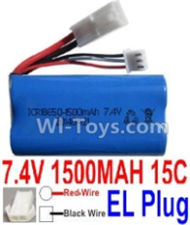 7.4V Battery-7.4V 1500mah 15C Lipo Battery with White 2P EL Plug-18650(Red wire-Round Hole,Black Wire-Square Hole),Size:65X36X18mm,Weight:92g,Be suit for RC Quadcopter,Helicopter,Car,Boat,etc.