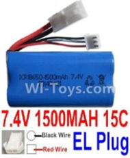 7.4V Battery-7.4V 1500mah 15C Lipo Battery with White 2P EL Plug-18650(Red wire-Square Hole,Black Wire-Roud Hole),Size:65X36X18mm,Weight:92g,Be suit for FT009 RC Boat,RC Quadcopter,Helicopter,Car,etc.