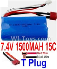 7.4V Battery-7.4V 1500mah 15C Lipo Battery with T Plug-18650(Horizontal shaft-Red Wire,Verticall shaft-Black wire),Size:65X36X18mm,Weight:92g,Be suit for Wltoys L969,l212,L222,A959 A969 A979 A989 RC Car,Quadcopter,Helicopter,Boat,etc.