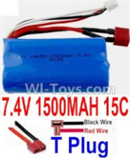 7.4V Battery-7.4V 1500mah 15C Lipo Battery with T Plug-18650(Horizontal shaft-Black Wire,Verticall shaft-Red wire),Size:65X36X18mm,Weight:92g,Be suit for RC Quadcopter,Helicopter,Car,Boat,etc.