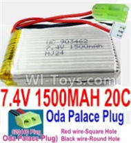 7.4V Battery-7.4V 1500mah 20C Lipo Battery with Yellow Oda Palace Plug-903462(Red wire-Square Hole,Black Wire-Roud Hole),Size:65X34X18mm,Weight:83.5g,Be suit for RC Quadcopter,Helicopter,Car,Boat,etc.
