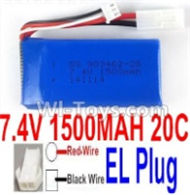 7.4V Battery-7.4V 1500mah 20C Lipo Battery with White 2P EL Plug-903462(Red wire-Round Hole,Black Wire-Square Hole),Size:65X34X18mm,Weight:83.5g,Be suit for RC Quadcopter,Helicopter,Car,Boat,etc.