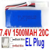 7.4V Battery-7.4V 1500mah 20C Lipo Battery with White 2P EL Plug-903462(Red wire-Square Hole,Black Wire-Roud Hole),Size:69X34X18mm,Weight:85.6g,Be suit for FT009 RC Boat,RC Quadcopter,Helicopter,Car,etc.