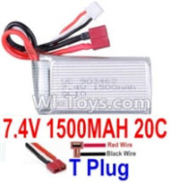 7.4V Battery-7.4v 1500mah 20C Lipo Battery with T Plug-903462(Horizontal shaft-Red Wire,Verticall shaft-Black wire),Size:65X34X18mm,Weight:83.5g,Be suit for Wltoys L969 L202,l212,A959-B A969-B,A979-B RC Car,Quadcopter,Helicopter,Boat,etc.