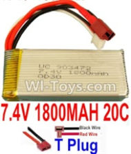 7.4V Battery-7.4V 1800mah 20C Lipo Battery with T Plug-903472(Horizontal shaft-Black Wire,Verticall shaft-Red wire),Size:68X34X23.5mm,Weight:100g,Be suit for RC Quadcopter,Helicopter,Car,Boat,etc.