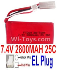 7.4V Battery-7.4V 2800mah 25C Lipo Battery with White 2P EL Plug-FT009 Boat(Red wire-Square Hole,Black Wire-Roud Hole),Size:80X34X19mm,Weight:93g,Be suit for FT009 RC Boat,RC Quadcopter,Helicopter,Car,etc.