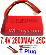 7.4V Battery-7.4V 2800mah 25C Lipo Battery with T Plug-953462(Horizontal shaft-Black Wire,Verticall shaft-Red wire),Size:80X34X19mm,Weight:100g,Be suit for RC Quadcopter,Helicopter,Car,Boat,etc.