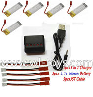Lishitoys L6036 RC Quadcopter Parts-40 Upgrade 1-to-5 balance charger and USB charger & 5pcs white-to-JST coversion wire & 5pcs 500mah battery