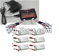 MJX X402 X402H Spare Parts-60 Upgrade charger and Balance charger & battery(6pcs) & Upgrade 1-to-3 wire(2pcs) & 6pcs Battery,MJX X402H X402 RC Quadcopter Drone Spare Parts Replacement Accessories