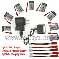 MJX X800 RC Quadcopter Parts-32 Upgrade 1-to-5 balance charger and USB charger & usb-to-Socket & conversion plug & 5pcs coversion wire & 8pcs 750mah battery