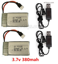 Wltoys XK A190 A100.0011 2pcs 3.7V 380mah Battery and 2pcs USB Charger