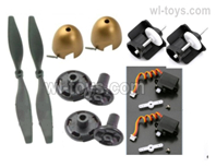 Wltoys XK A260 Parts Crash set 3.It includes the A220.0006,0009,0014,0015,A260.0011 and A260.012.(2pcs Propellers,2pcs fairing set,2 set Propellers clips,2pcs Deceleration group,2pcs Langding gear And 2pcs Servo unit)