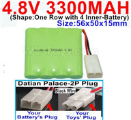 4.8V NiMH Battery Pack-3300mah 4.8 Volt NiMH Battery 3300MAH,With Datian Palace-2P Plug(The D-Shape hole is Black wire)-(Shape-One Row with 4 Inner-Battery),4.8V NiMH Battery Pack-3300mah 4.8 Volt NiMH Battery NI-MH Battery 3300MAH,4.8 Volt NiMH Battery