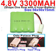 4.8V NiMH Battery Pack-3300mah 4.8 Volt NiMH Battery 3300MAH,With Oda Palace Plug(Round hole-Red Wire)-(Shape-One Row with 4 Inner-Battery),4.8V NiMH Battery Pack-3300mah 4.8 Volt NiMH Battery NI-MH Battery 3300MAH,4.8 Volt NiMH Battery