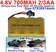 4.8V Battery Pack-700mah 4.8 Volt Battery 700mah NiCd 2/3AA Shorter-With SM Plug-(Shape-One Row With 4X Shorter-battery)-Size-50X29X29mm,4.8V Rechargeable Battery Pack