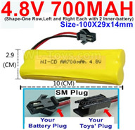 4.8V Battery Pack-700mah 4.8 Volt Battery 700mah NiCd,With SM Plug-(Shape-One Row,Left and Right Each with 2 Inner-battery)-Size-100X29x14mm,4.8V Rechargeable Battery Pack