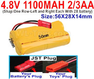 4.8V Battery Pack-1100mah 4.8 Volt Battery 1100mah NiCd 2/3AA Shorter-With JST PlugShapOne Row-Left and Right Each With 2X battery)-Size-56X28X14mm,4.8V Rechargeable Battery Pack