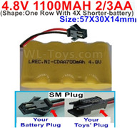 4.8V Battery Pack-1100mah 4.8 Volt Battery 1100mah NiCd 2/3AA Shorter-With SM Plug-(Shape-One Row With 4X Shorter-battery)-Size-50X29X29mm,4.8V Rechargeable Battery Pack