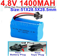 4.8V Battery Pack-1400mah 4.8 Volt Battery 1400mah NiCd,With SM Plug-(Shap-Two Row-Each Row With 2X Inner-battery)-Size-51X28.5X28.5mm,4.8V Battery Pack-1400mah 4.8 Volt Battery NiCd Battery 1400mah,4.8V Rechargeable Battery Pack