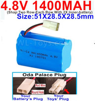 4.8V Battery Pack-1400mah 4.8 Volt Battery 1400mah NiCd,With Oda Palace Plug(Round hole-Red Wire)-(Shap-Two Row-Each Row With 2X Inner-battery)-Size-51X28.5X28.5mm,4.8V Battery Pack-1400mah 4.8 Volt Battery NiCd Battery 1400mah,4.8V Rechargeable Battery P