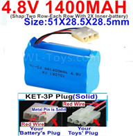 4.8V Battery Pack-1400mah 4.8 Volt Battery 1400mah NiCd,With KET-3P Plug(Solid)-(2X Suare Hole+1X D-Shape- Hole,The Middle hole is Red wire-(Shap-Two Row-Each Row With 2X Inner-battery)-Size-51X28.5X28.5mm,4.8V Battery Pack-1400mah 4.8 Volt Battery NiCd B