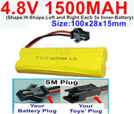 4.8V Battery Pack-1500mah 4.8 Volt Battery 1500mah NiCd,With SM Plug-(Shape-H-Shape-,Left and Right Each 3x Inner-Battery)-Size-100x28x15mm,4.8V Battery Pack-1500mah 4.8 Volt Battery NiCd Battery 1500mah,4.8V Rechargeable Battery Pack
