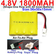 4.8V NiMH Battery Pack-1800mah 4.8 Volt NiMH Battery 1800MAH,With Air-To-Air Plug-(Shape-One Row with 4X Inner battery)-Size-56x50x15mm,4.8 Volt NiMH Battery