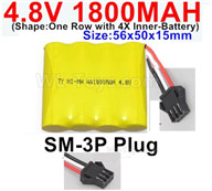 4.8V NiMH Battery Pack-1800mah 4.8 Volt NiMH Battery 1800MAH,With SM-3P Plug-(Shape-One Row with 4X Inner battery)-Size-56x50x15mm,4.8 Volt NiMH Battery
