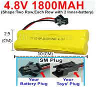 4.8V NiMH Battery Pack-1800mah 4.8 Volt NiMH Battery 1800MAH,With SM Plug(Shape-Two Row,Each Row with 2 Inner-battery),4.8 Volt NiMH Battery