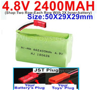 4.8V NiMH Battery Pack-2400mah 4.8 Volt NiMH Battery 2400MAH,With JST Plug-(Shap-Two Row-Each Row With 2X Inner-battery)-Size-50X29X29mm,4.8V NiMH Battery Pack-2400mah 4.8 Volt NiMH Battery NI-MH Battery 2400MAH,4.8 Volt NiMH Battery
