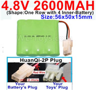 4.8V NiMH Battery Pack-2600mah 4.8 Volt NiMH Battery 2600MAH,With HuanQi-2P plug(1X Square hole+ 1X D-Hole.The D-Hole is Red Wire)-(Shape-One Row with 4 Inner-Battery),4.8V NiMH Battery Pack-2600mah 4.8 Volt NiMH Battery NI-MH Battery 2600MAH,4.8 Volt NiM